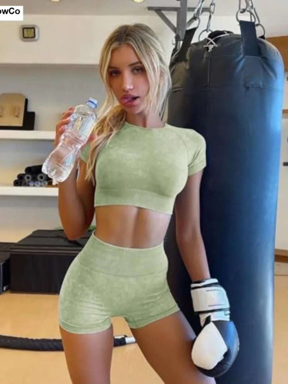 Seamless Acid Wash Yoga Outfits Shorts and Crop Top Matching Gym Athletic